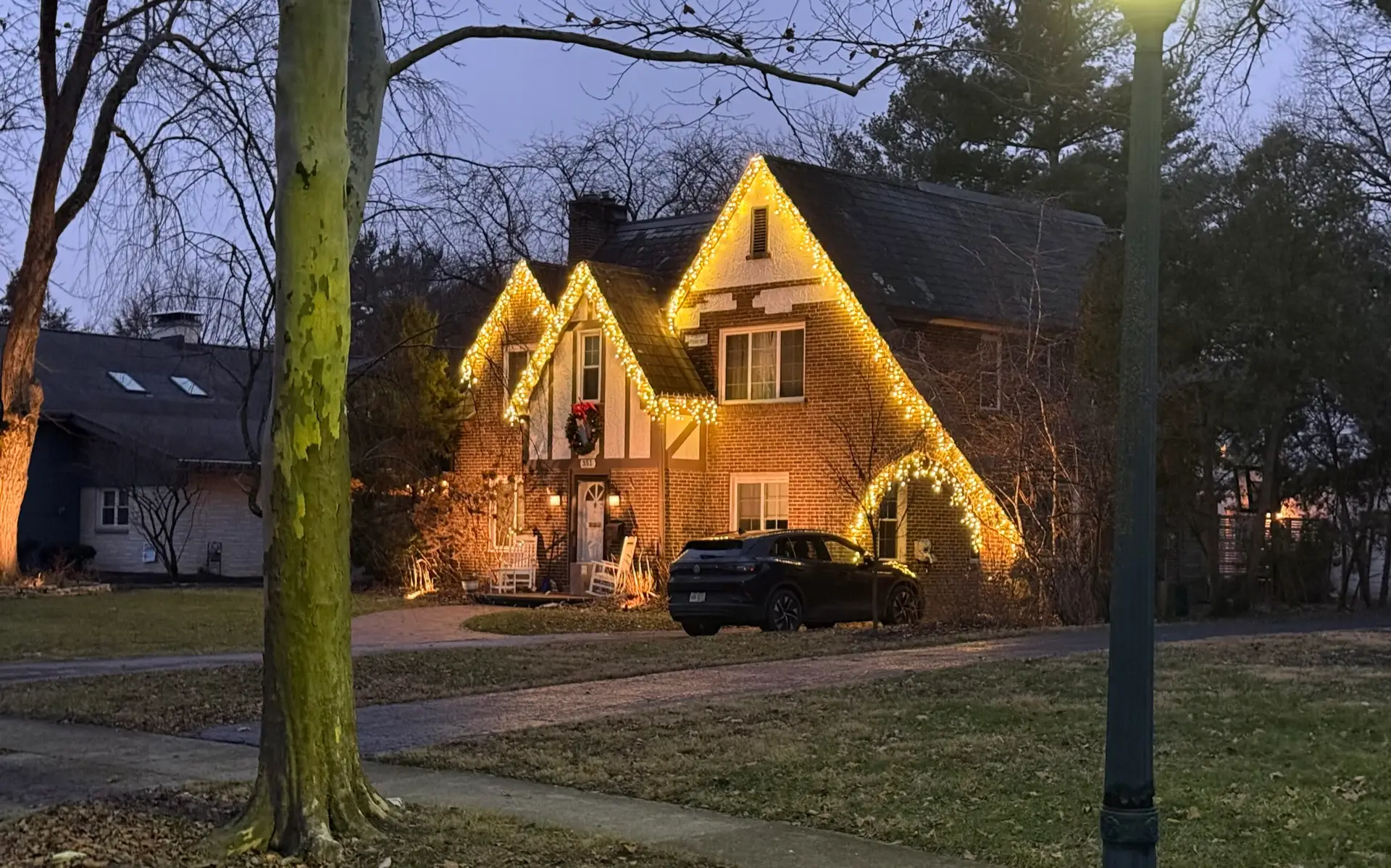 Holiday lighting on a residential property